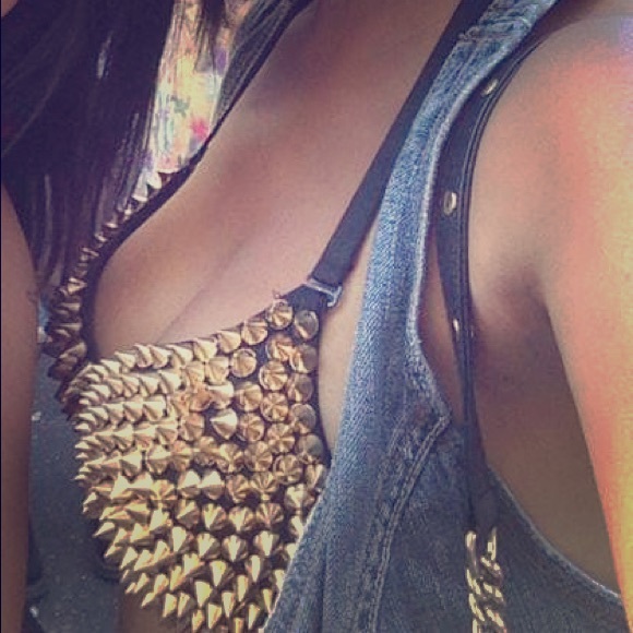 Gold and Black Spiked Bra - Picture 1 of 5